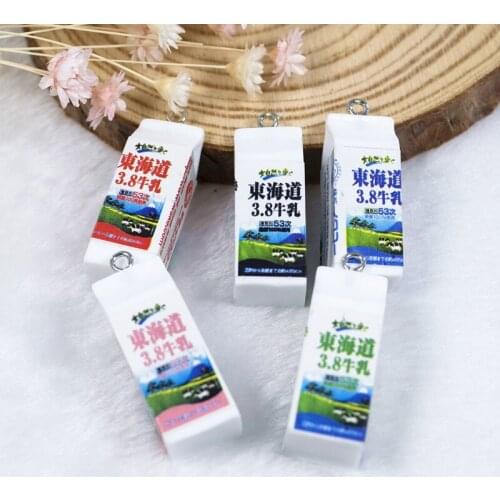 5pcs/lot Cute Milk Carton Bottle Drink Cup For Necklace Keychain Pendant DIY Making Accessories