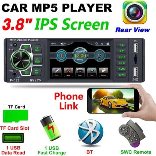 Autoradio Bluetooth Auto Audio Stereo MP5 Player 3.8 Inch Car Radio FM 1 Din Radio Player USB Steering Wheel Control