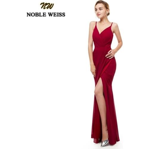 NOBLE WEISS Wine Red Bridesmaid Dress Spaghetti Straps wedding party gowns Long Chiffon Split Skirt Bridesmaid Dresses