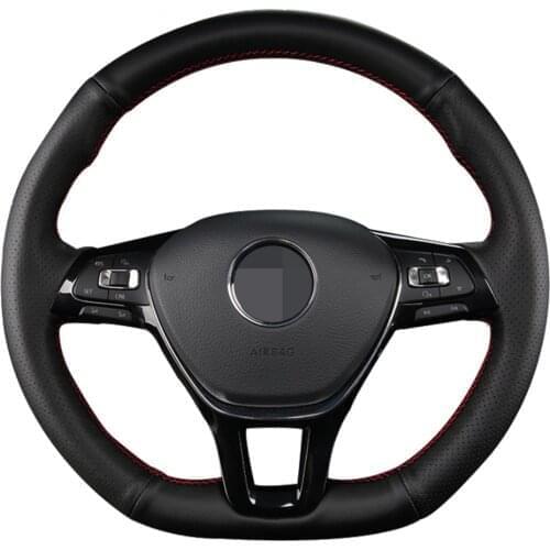 Black Steering Wheel Covers Genuine Leather For Volkswagen VW Golf 7 Mk7 New Polo Passat B8 Tiguan Sharan Jetta