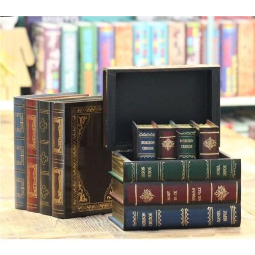 European retro Book storage box Wooden jewelry box fake book Secret item storage box