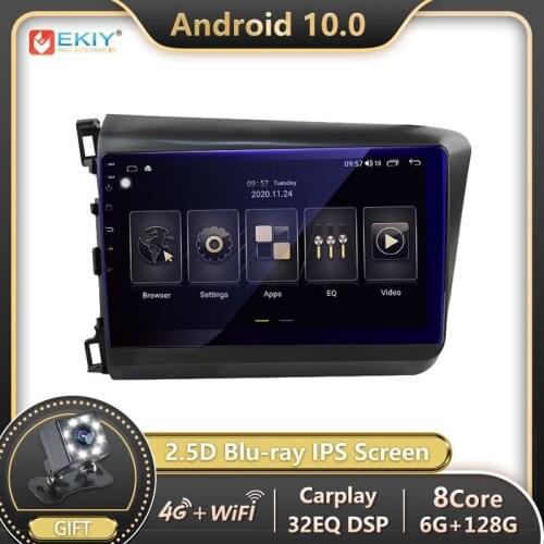 EKIY IPS DSP 2 din Autoradio Android 10 For Honda Civic 2012-2015 LHD RHD Car Radio Multimedia Video Player Navi GPS Stereo DVD