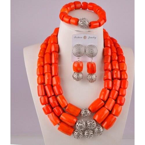 Elegant orange nigerian wedding coral set african coral beads jewelry set C21-29-07