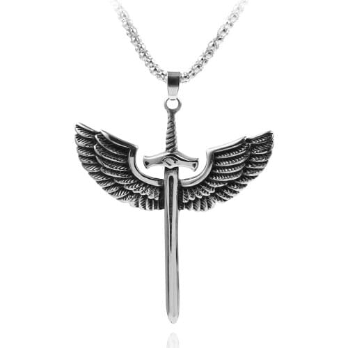 Goth vintage Sword wings necklace for men women chain accessories weapon model pendant necklaces jewelry gifts
