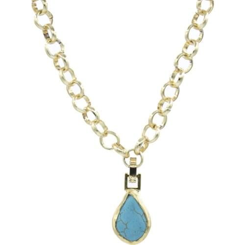 GULCE DERELI, BLUE DROP NATURAL STONE NECKLACE, CHAIN NECKLACE, GIFT BOX, GOLD/SILVER PLATED