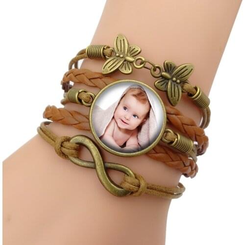 Custom Multilayer Leather Bracelet Photo of Your Baby Child Mom Dad Grandparent Loved One Gift for Family Jewelry