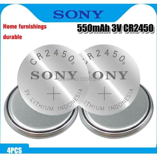 4PCS Original SONY CR2450 Button Cell Battery 3V Lithium Batteries CR 2450 for Watch Remote Toy Computer Calculator Control