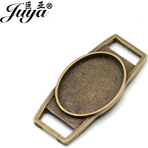 JUYA Charms Pendant Findings 4pcs/lot 18x25mm Vintage Connector for DIY Bracelet Oval Cameo Cabochon Base Setting AD0106