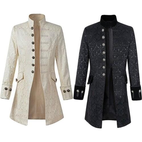 British Style Man Medieval Cosplay Costumes Stand Collar Jacquard Trench Middle Ages Carnival Knight Jacket Coat Autumn