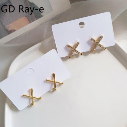 Stylish Chic Simple Clean Cross Sparkles Stud Earrings 86