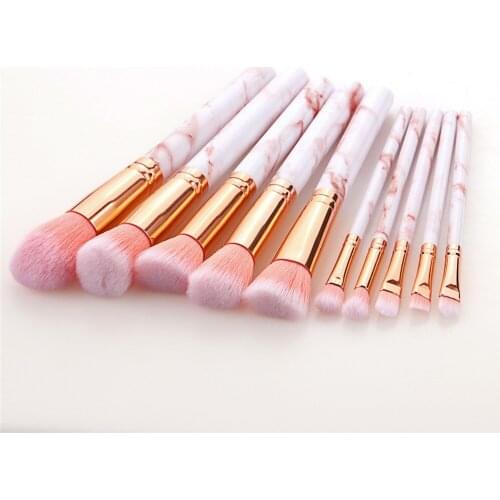 10pcs/set Makeup Brushes Set Pink marble handle For Eyebrow Eyeshadow Foundation Concealer Contour Powder eyelash brush