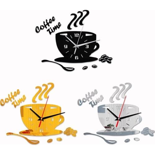 DIY Wall Clock Acrylic Modern Mute Coffee Time Clock Wall Sticker for Living Room Kitchen Home Decor Hollow Numeral Clock