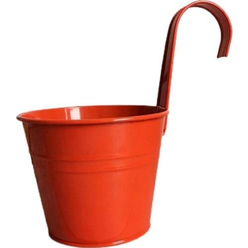 Wall Hanging Pot Bright Color Not Easy to Deform Iron Balcony Planters Metal Bucket for Balcony Hook Tin Flower Pot