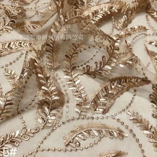 New Mesh Fabric Full Blessing Feather Pattern Sequin Embroidered Cloth Wedding Dress Fashion Fabric
