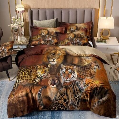 Animal Tiger Bed Linen Lion Single Double Bedding Set Leopard Luxury Queen King Twin Full Size Duvet Cover Set For Adult Boy Bed