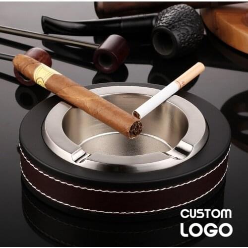 Top Quality Cigar Ashtray Metal Leather Free Custom Logo Cigarette Tobacco Ash Storage High Capacity Cigaret Ashtray Gifts