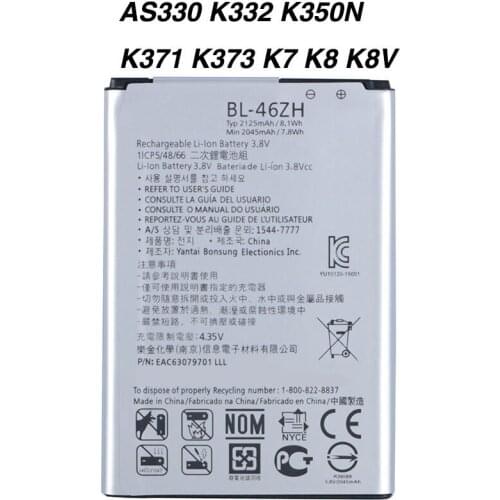 Original BL-46ZH Battery for LG K7 K8 Tribute 5 K332 K371 K373 K8V K89 M1 M1V MS330 US375 X210 AS330 LS675 K350N 2045mAh