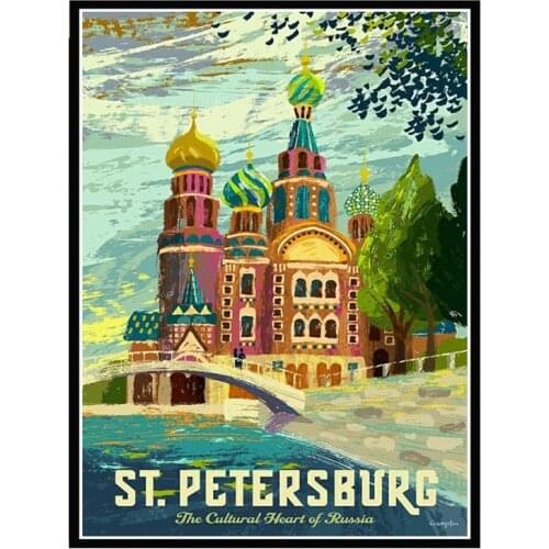 Landscape City Printed Canvas 11CT Cross-Stitch DIY Embroidery Complete Kit DMC Threads Craft Painting Hobby Handmade Decor