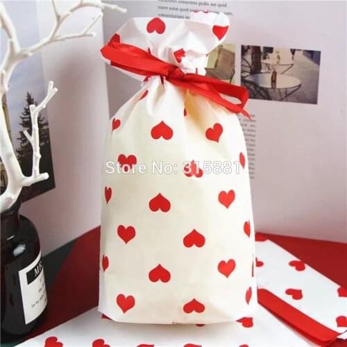 Red Heart Drawstring Bags Cookie plastic Bags-Snacks,Party, Favor,Gift, Wedding,Plastic Package Bag 10pcs/lot