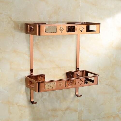 Bathroom Shelf Solid Brass Bath Shower Rack Shower Shelf Bath Holder Square Corner Shelf With Hooks Bath Hardware Wall Mounted