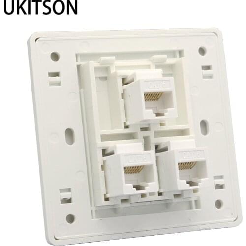 3 Ports Female CAT6 RJ45 Internet LAN Faceplate Network Socket 86x86mm Wall Panel For Office Homoe Computer Plug