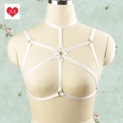 Sexy Lolita Pastel Goth Body Harness cage bra Flowers Pearl Soft Grunge, kawaii,harajuku,nugoth liguero gothic harness bra