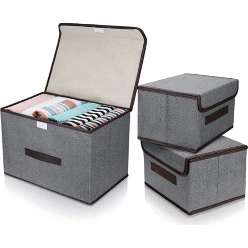 AF89 Foldable Storage Boxes with Lid,Fabric Collapsible Storage Bin Basket with Handle,for Wardrobe/Closet/Shelves