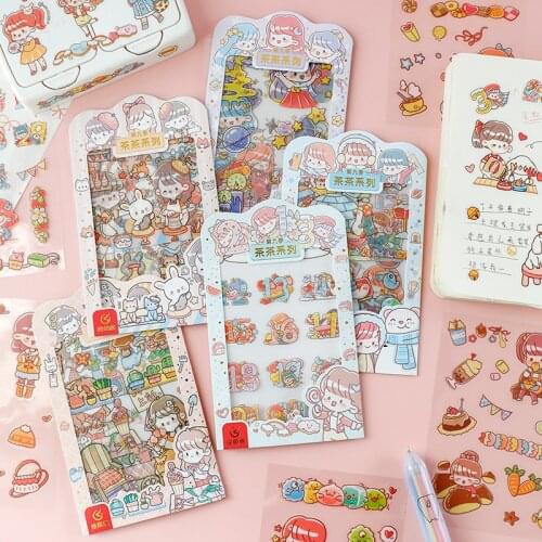 4Sheets Cartoon Girl Rabbit Foil Sticker Cute Decorative Journal Scrapbooking Diary Planner Stickers Aesthetic Kawaii Stationery
