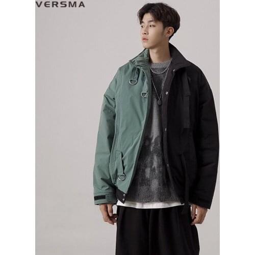 VERSMA Japanese Harajuku Stitch Windbreaker Winter Jacket Coat Men Streetwear Rock Motorcycle Warm Vintage Jacket Youth Clothes