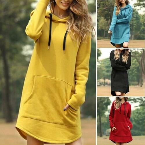 Women Long Sleeve Jacket Sweatshirt Pullover Jumper Hooded Pocket Casual Dress