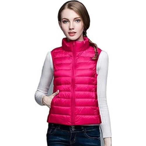 Winter Hot Sales White Duck Down Sleeveless Women Stand Collar Slim-Fit Pure Color Thin Section Commuting Down Jacket