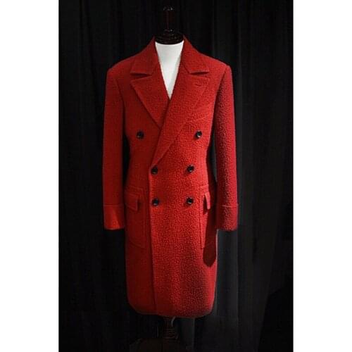 Winter Mens Woolen Coat Solid Mid-Length V-Neck Jacket 2021 Fashion Thicken Double-Breasted Plus Overcoat