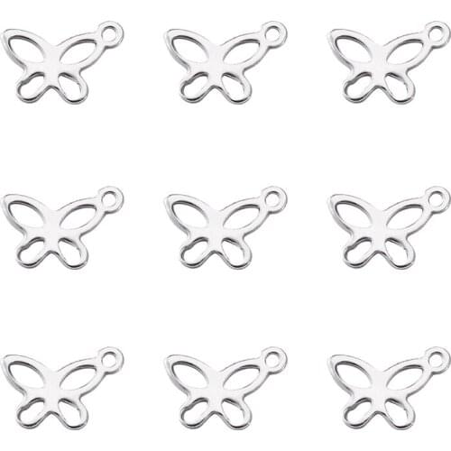 PandaHall 10pc 11x9x1mm 304 Stainless Steel Insect Charm Butterfly Animal Bracelet Necklace Pendants for Jewelry Making DIY Hot