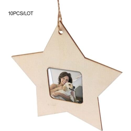 10pcs/lot Rustic Wedding Decorations Hanging Pendant Wooden Photo Frame Picture Decor Home Decorations Birthday Party Supplies