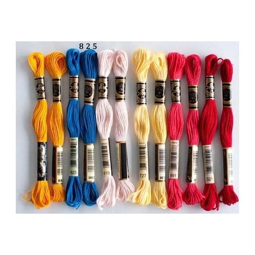 100% cotton six strand floss thread RS Rosace 825, equal DMC 825, 8m/piece, 12pcs/box, blue color