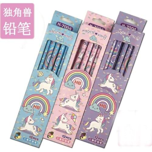 12 pcs/1 lot Kawaii Rainbow unicorn Pencils School Office Supply Student Stationery Kids Gift Automatic Pencil