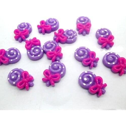 50Pcs Resin Purple Lollipop Decoration Crafts Flatback Cabochon Scrapbooking Fit Hair Clips Embellishments Beads Diy