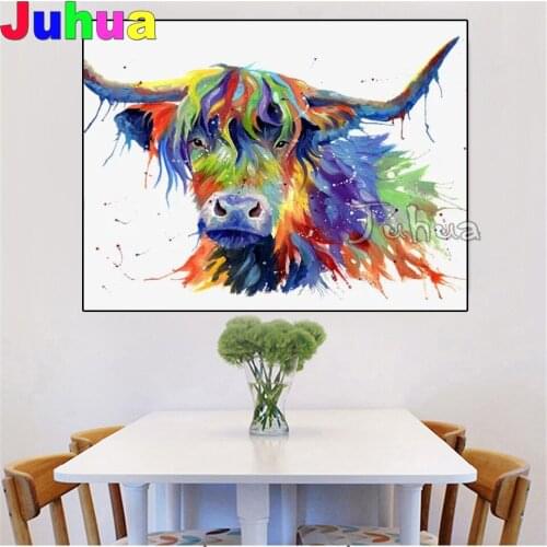 5D Diy Diamond Painting Animal Highland Cow Full Square Cross Stitch Diamond Embroidery Bull Round Drill Home Decor Needlework