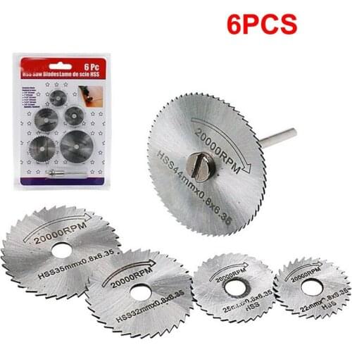 6pcs Hss 22/25/32/35/44mm cutting saw blade with 3.2mm rod electric drill mini slice ultra thin PVC acrylic cutting disc tool