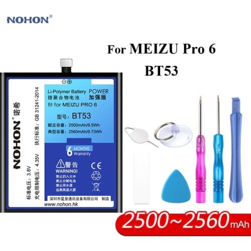 Nohon Battery For MEIZU Pro 6 Pro6 BT53 2560mAh built-in High Capacity Phone Li-polymer Bateria For MEIZU Pro 6 Batteries +Tools