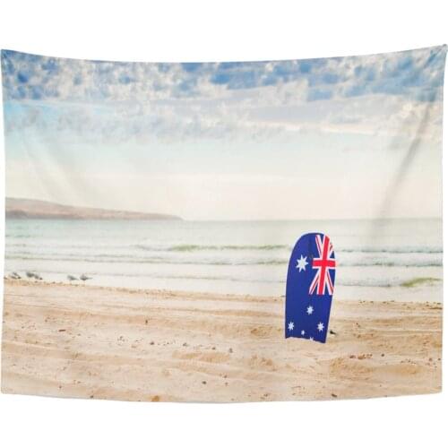 Australia Surfing Board with Australian Flag at The Beach Day Adelaide Tapestry Home Decor Wall Hanging for Living Room Bedroom
