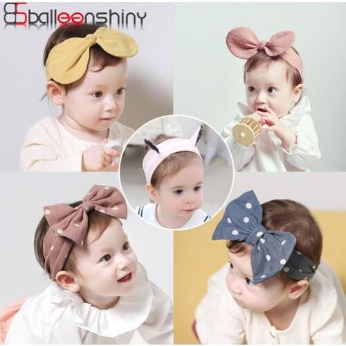 BalleenShiny Baby Girl Rabbit Ears Headband Toddler Cute Pink Dots Headband Kid Princess Bowknot Headwear Hair Accessories Gifts