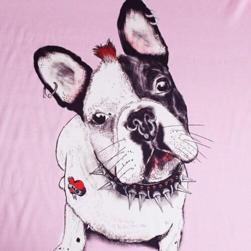 White waxberr Pink Bulldog Printed 12momme Silk Crepe De Chine 100%Silk Garment Materials Women Shirts Sewing Cloth Freeshipping