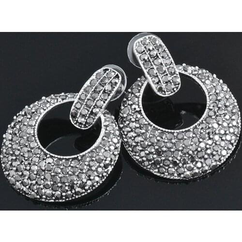 KIOOZOL Gothic Style Dramatic Large Hoop Earrings Studded with Full Black Cubic Zirconia For Women Vintage Party Jewelry 117 KO5