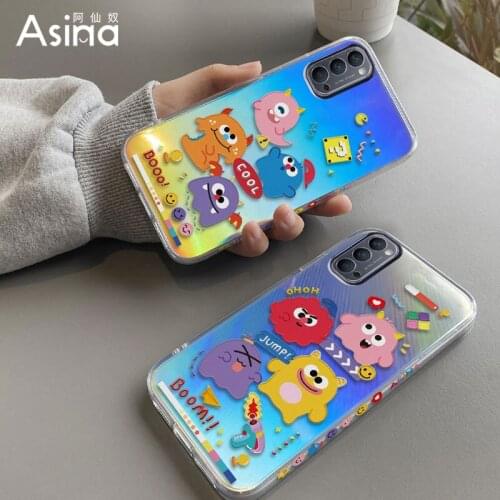 ASINA Laser TPU Case For OPPO Reno 5 4 3 Pro Shockproof Cute Cartoon Soft Cover Bumper For Find X3 Lite Monster Fundas