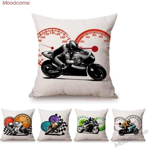 Nordic Motorbike Race Biker Club Car Pillow Case US Flag Motorcycle Art Sofa Chair Waist Pillow Beige Linen Decor Cushion Covers