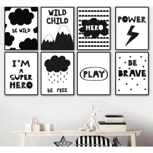 Black White Mountain Cloud Quote Cartoon Wall Art Canvas Painting Nordic Posters And Prints Wall Pictures Baby Kids Room Decor