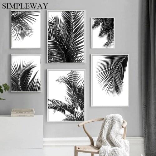 Black White Plant Canvas Painting Tropical Palm Leaf Wall Art Print Picture Nordic Style Poster Modern Living Room Decoration