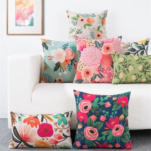 Floral Throw Pillow Cushion Cover Flower Plant Office Lumbar Pillow Sofa Cushion Pillow Case Cover for Living Room Decoration
