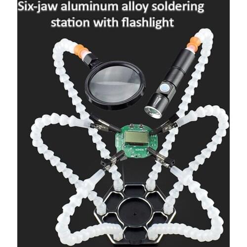 Soldering Helping Hand Third Hand Tool With 6PCS Flexible Arms Desk Clamp Holder Welding Repair Tool With Magnifying Flashlight